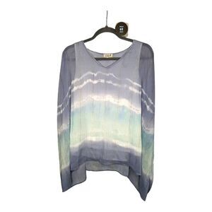 One World Sheer Lined Blue and Green Tunic Women's Small